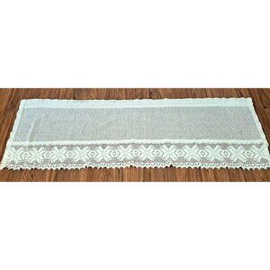 Vintage White Knit Lace Window Valance Floral Alpine Cottage Country 52x17